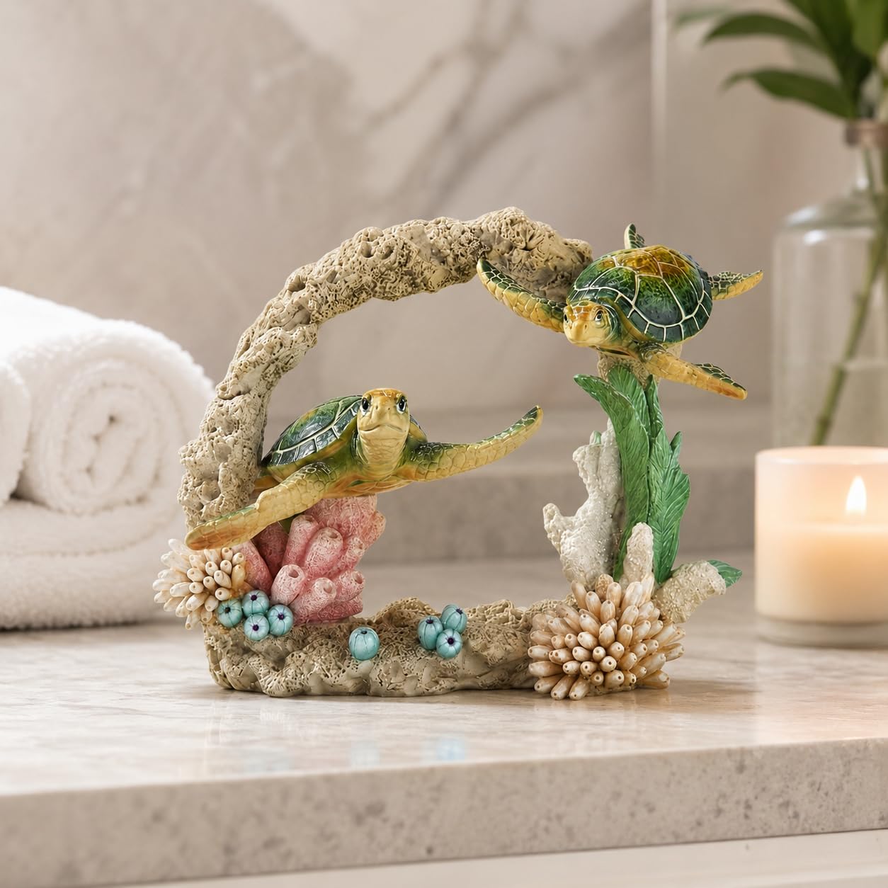 Comfy Hour Ocean Voyage with Sea Turtles Collection Resin 7" Turtles Coral Marine Animal Desktop Decoration