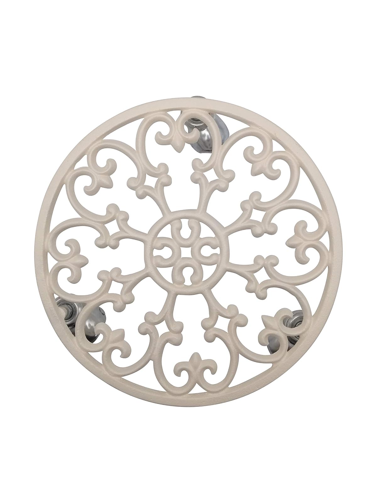 Comfy Hour Rustic Style Outdoor Collection Cast Iron Plant Trolley Flowerpot Holder, with Heavy Duty Super Strong Industrial Strength Iron Wheels, White