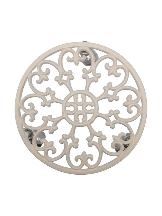 Comfy Hour Rustic Style Outdoor Collection Cast Iron Plant Trolley Flowerpot Holder, with Heavy Duty Super Strong Industrial Strength Iron Wheels, White