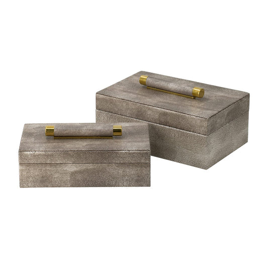 A&B Home Textured Print Decorative Rectangular Boxes with Wrapped Handles - Set of 2 - Taupe Finish
