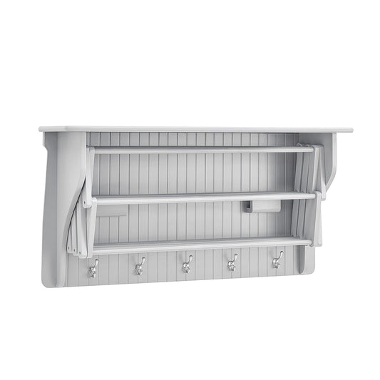 Danya B. Accordion Clothes Drying Rack, Retractable, Wall Mounted Towel Rack and Hooks for Clothes and Towels for use in Laundry Room or Garage - White