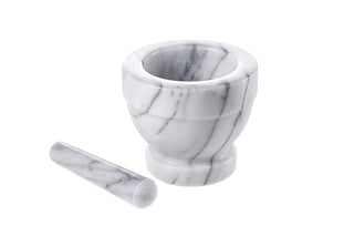 JEmarble Mortar and Pestle Set 4x4 inch, Natural Stone Surface Polished For Easy Cleaning, Heavy/Durable/Elegant (Pearl White)