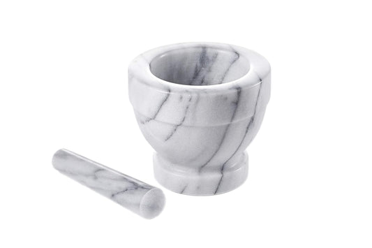 JEmarble Mortar and Pestle Set 4x4 inch, Natural Stone Surface Polished For Easy Cleaning, Heavy/Durable/Elegant (Pearl White)