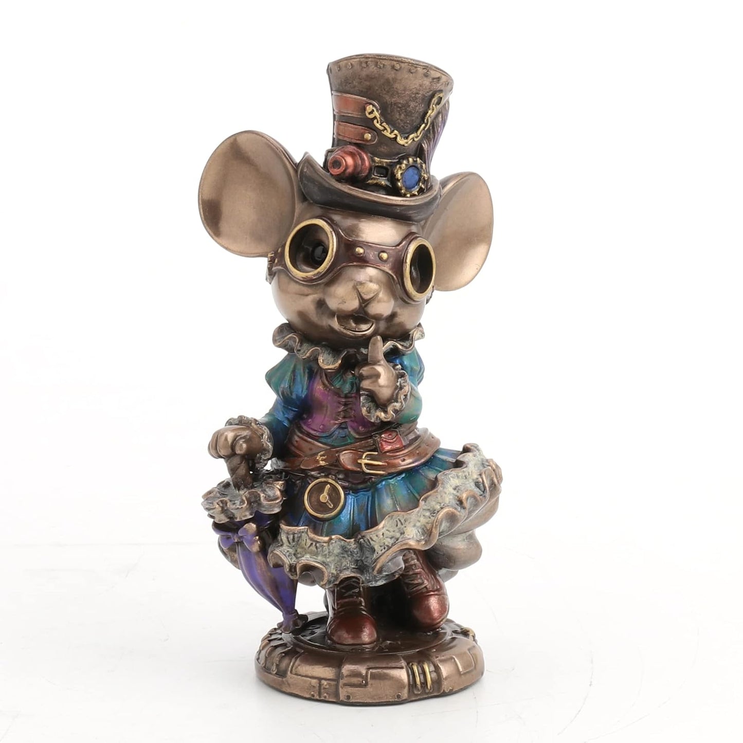 Unicorn Studio Veronese Design 5 1/2 Steampunk Lady Mouse with Top hat and Parasol Animal Figurine Bronze Finish