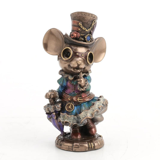 Unicorn Studio Veronese Design 5 1/2 Steampunk Lady Mouse with Top hat and Parasol Animal Figurine Bronze Finish