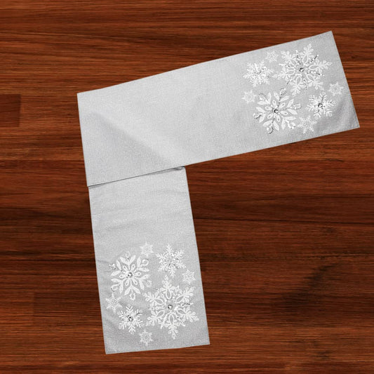 Comfy Hour 13x72 Silver Snowflake Table Runner