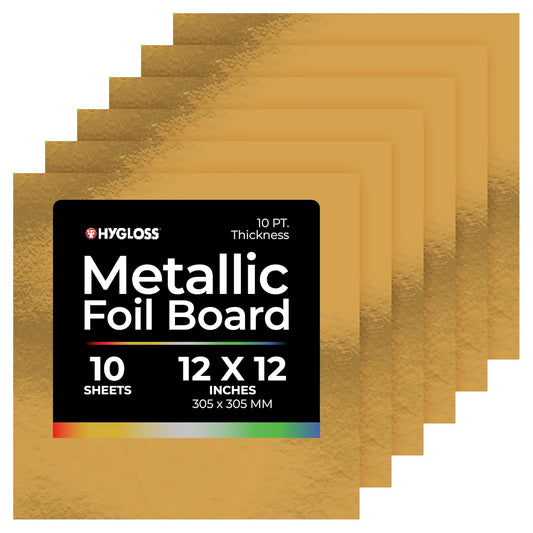 Hygloss Products Metallic Foil Board Sheets - 12 x 12 Inches - Gold, 10 Pack