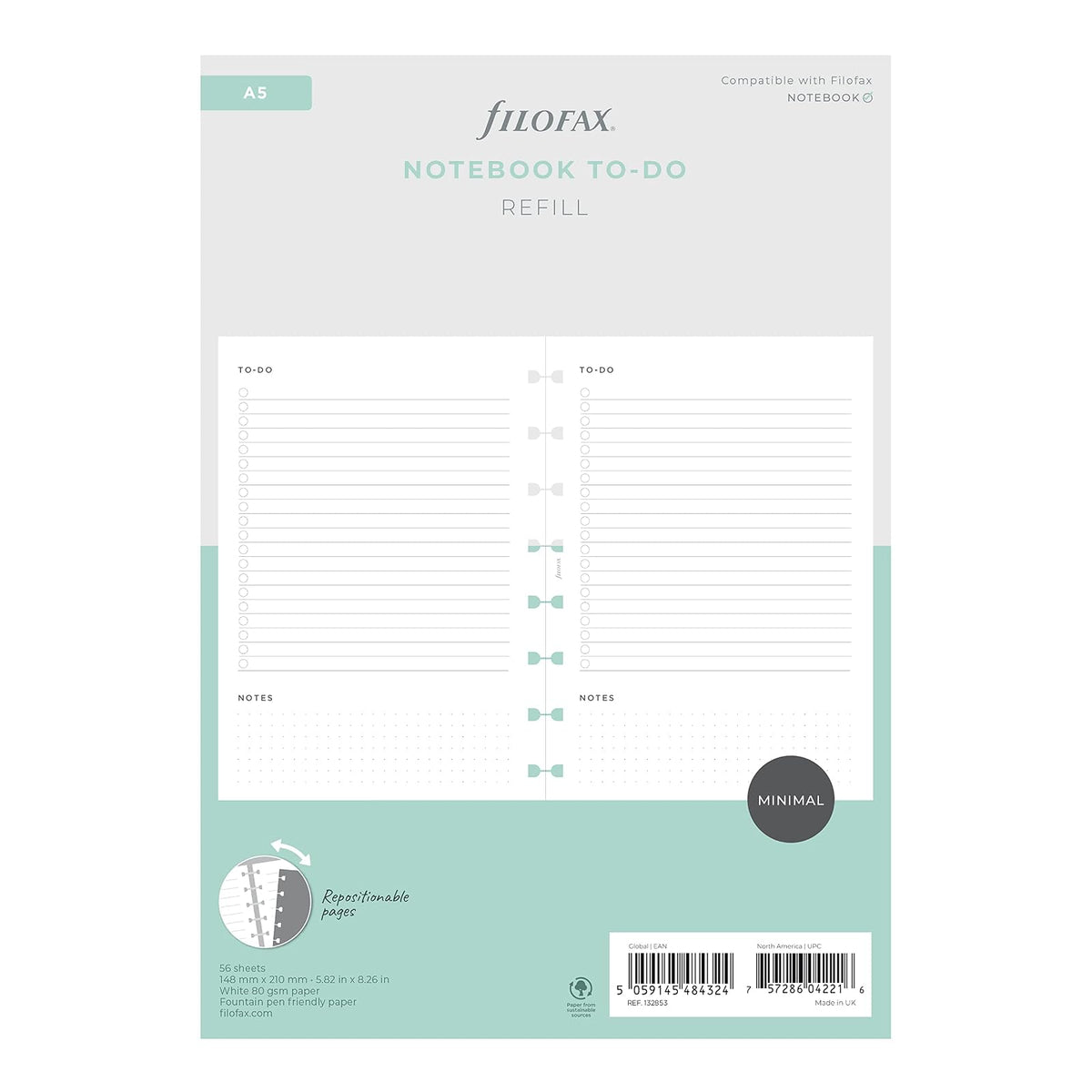 Rediform Filofax Lifestyle Refill, A5 Size, Notebook Refill, White Paper, To Do, 20 Sheets (B132853)