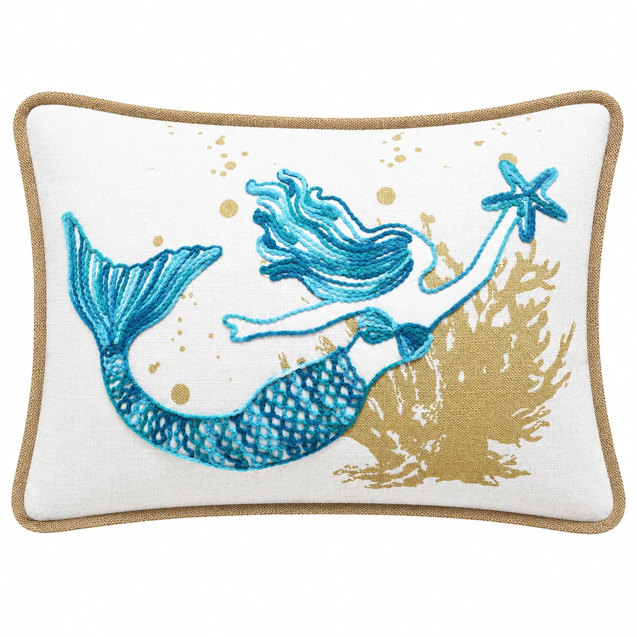 Comfy Hour 18 x 13 Inch Mermaid Pillow, Starfish Coastal Decor