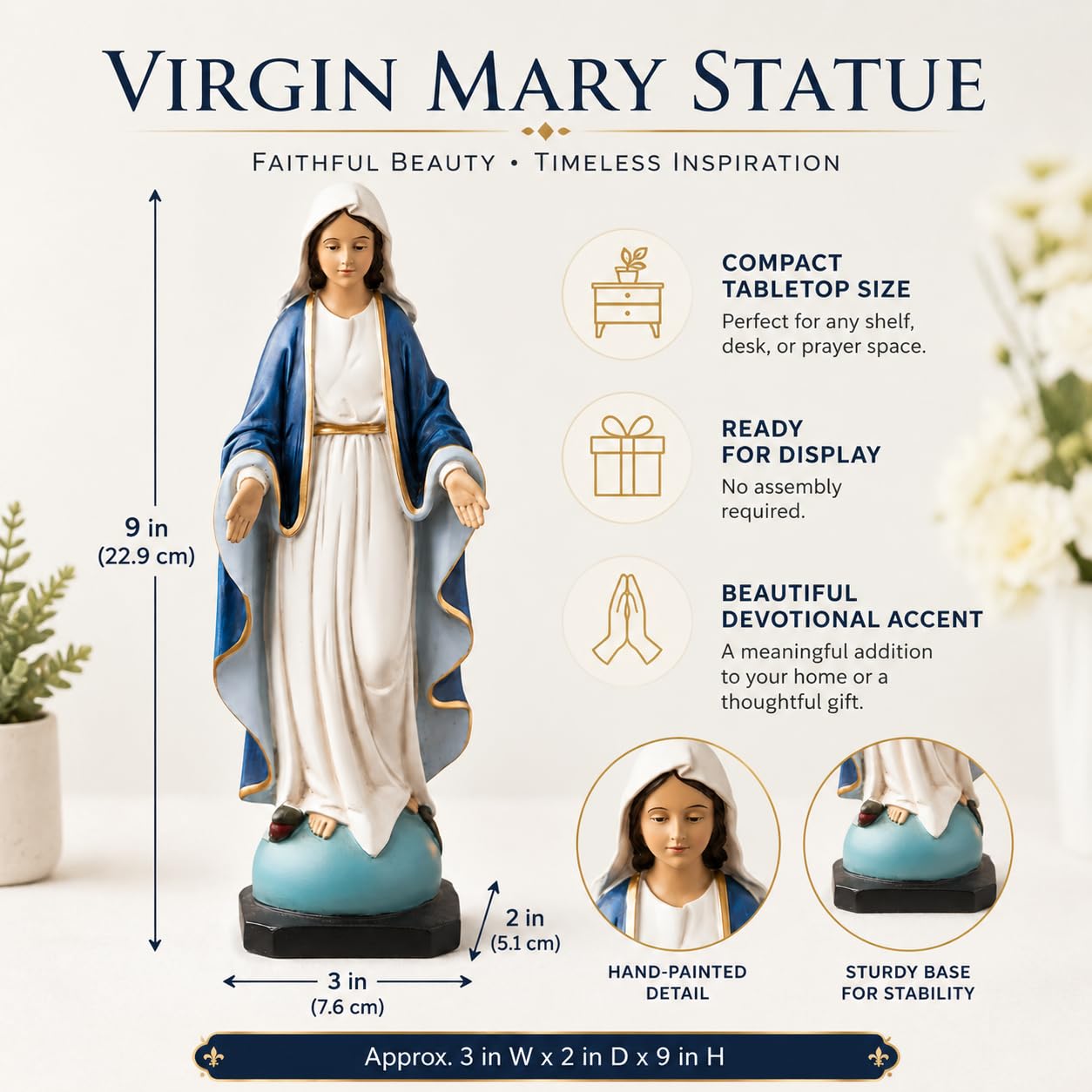 Comfy Hour 9 Inch Virgin Mary Statue, Our Lady of Grace, Set of 1