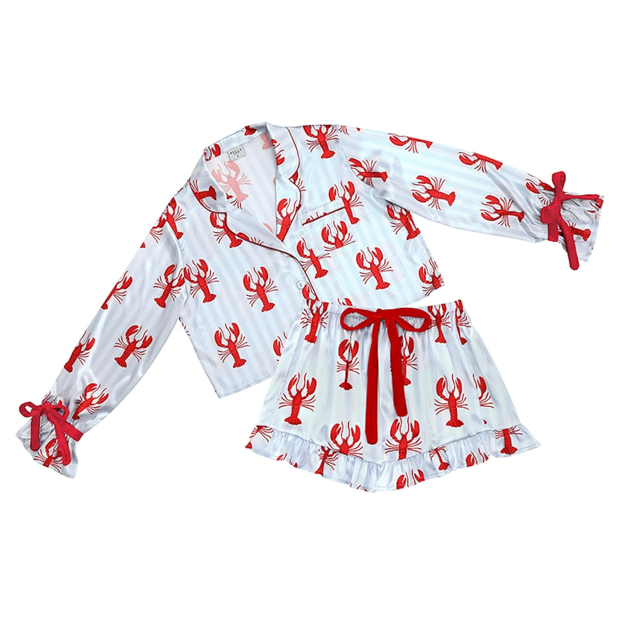 Bella Sleep + Spa Pajamas, Medium, Blue Stripes + Red Lobsters