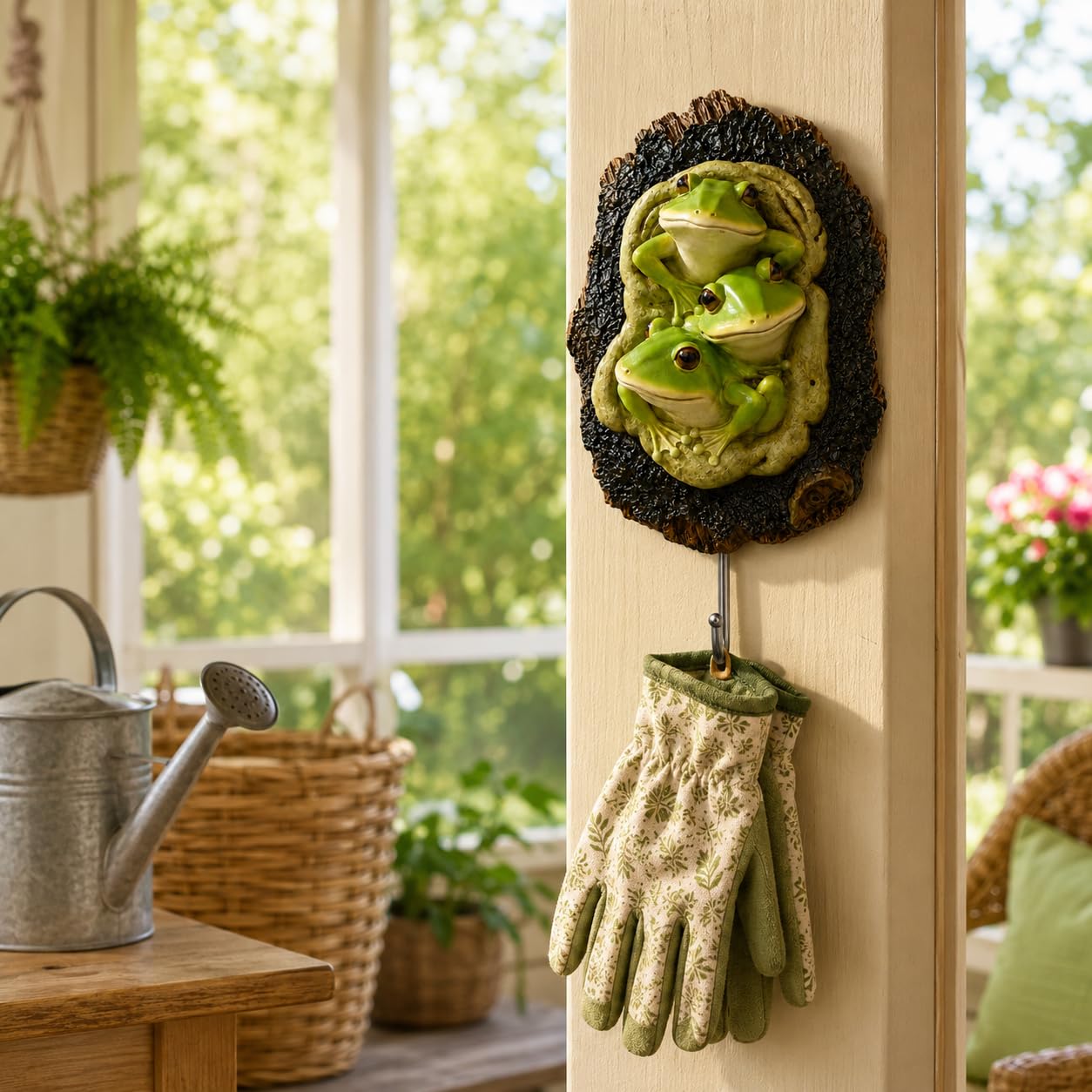 Comfy Hour 9.3 Inch Frog Figurine Wall Hanger, Tree Cavity Hook