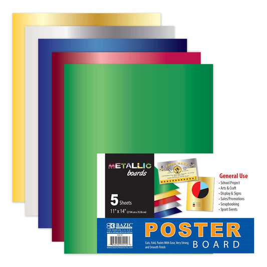 BAZIC 11" X 14" Metallic Poster Board, Metal Mirror Colored Paper Drawing Painting Scrapbooking Graphic Display, Art Craft Projects School Home DIY Decor (5/Pack), 1-Pack
