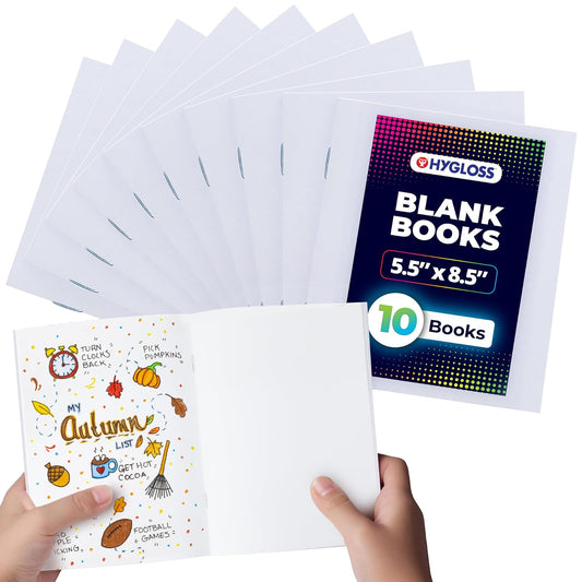 Hygloss Products White Blank Books ‚Äì Great Books for Journaling, Sketching, Writing & More ‚Äì Great for Arts & Crafts - 5.5 x 8.5 Inches - 10 Pack, (Model: HYG77710)