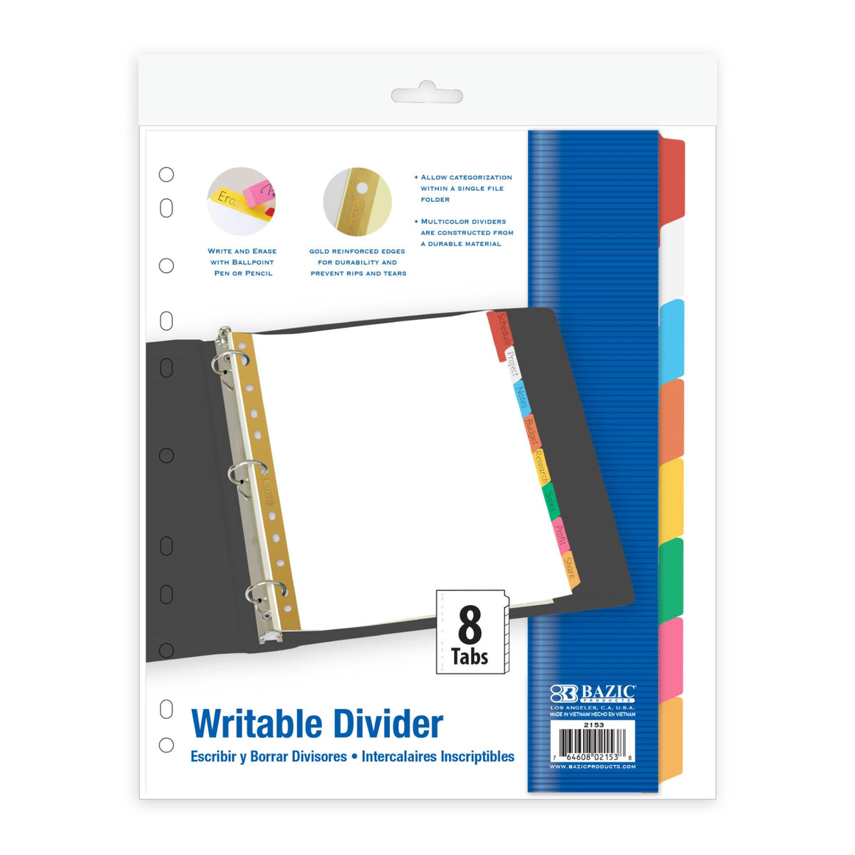 BAZIC PRODUCTS Binder Divider, 8 Color Tabs