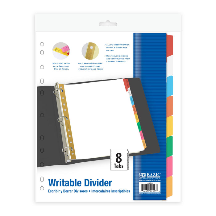 BAZIC PRODUCTS Binder Divider, 8 Color Tabs