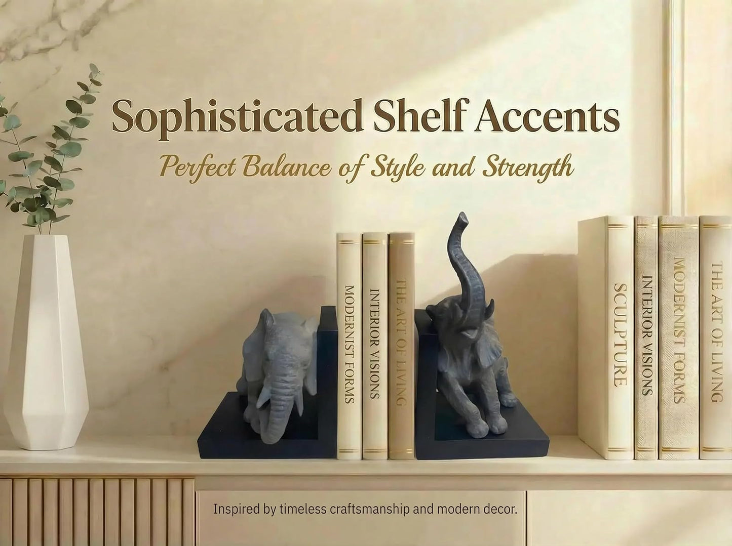 Comfy Hour Our Cute Elephant Friends Collection 12" Length 10" Height Set 2 Elephants Bookends Art Bookend, 1 Pair, Gray and Black, Polyresin