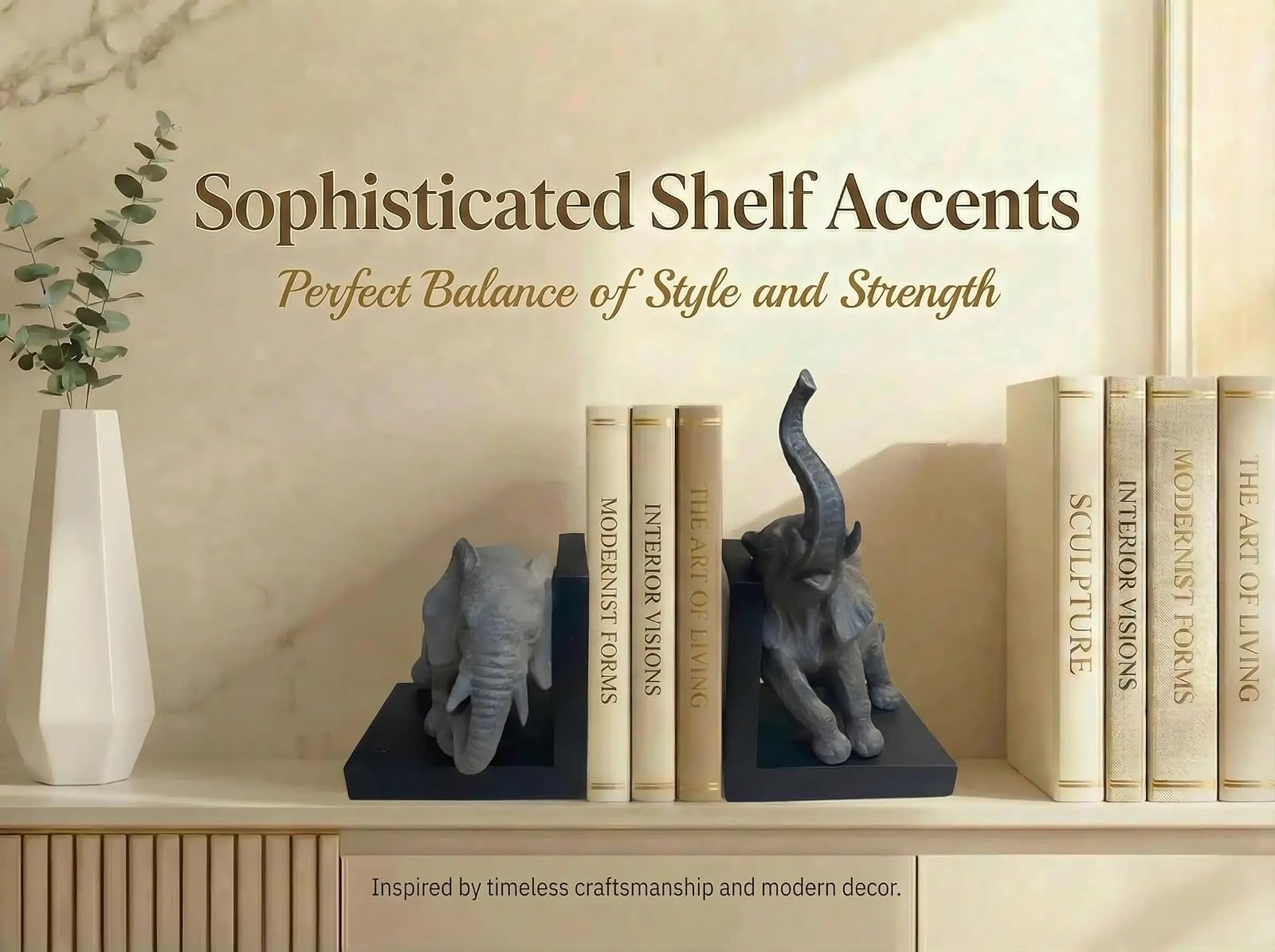 Comfy Hour Our Cute Elephant Friends Collection 12" Length 10" Height Set 2 Elephants Bookends Art Bookend, 1 Pair, Gray and Black, Polyresin