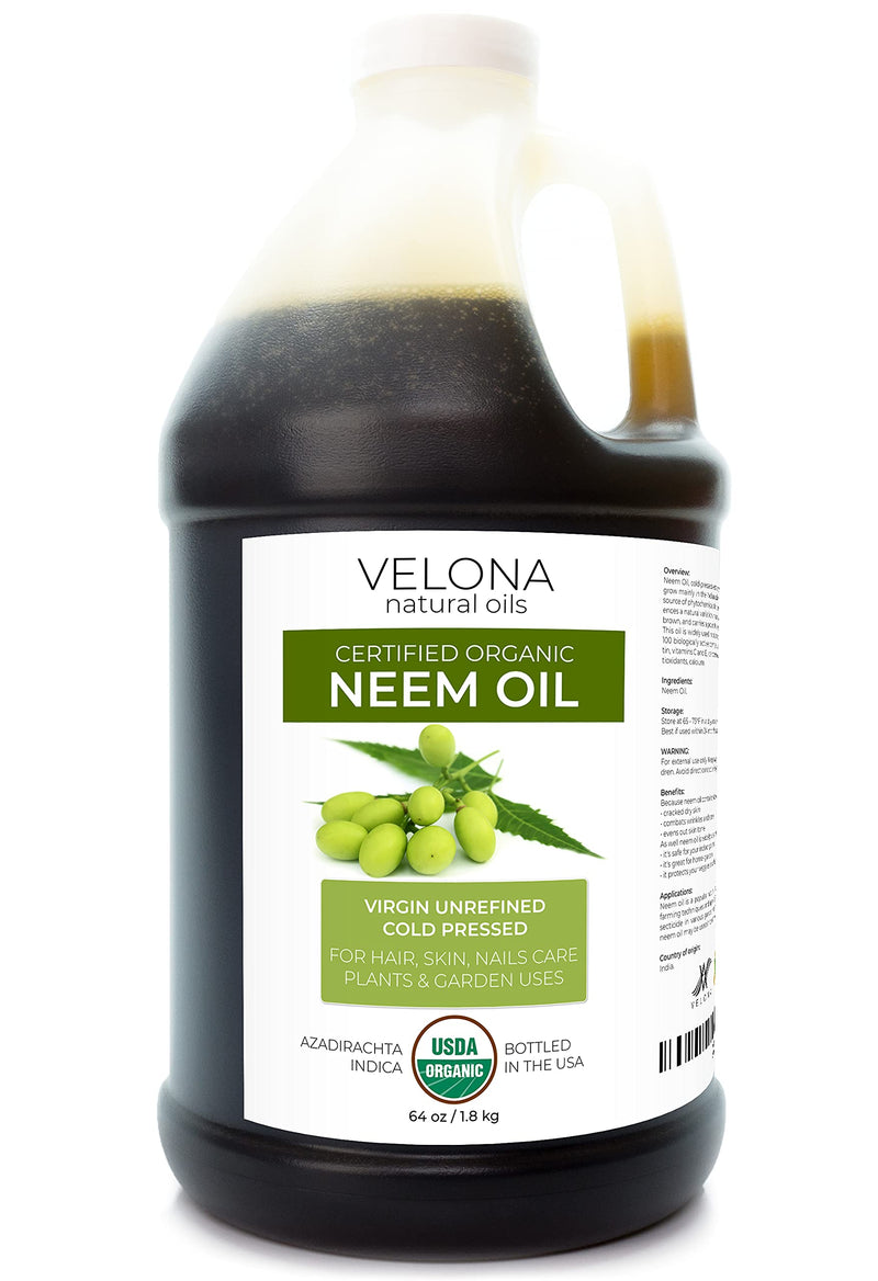 Velona Neem Oil USDA Certified Organic - 64 oz | 100% Pure and Natural Carrier Oil | Virgin, Unrefined, Cold Pressed