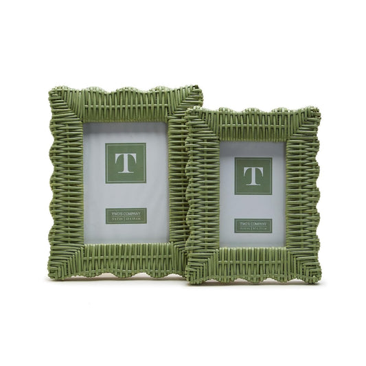 Two's Company Picture Frame, 4x6 inches, 5x7 inches, Green Wicker Weav