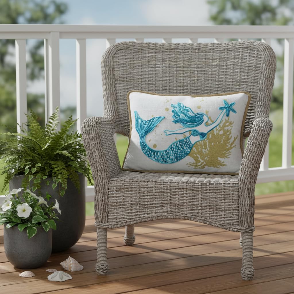 Comfy Hour 18 x 13 Inch Mermaid Pillow, Starfish Coastal Decor