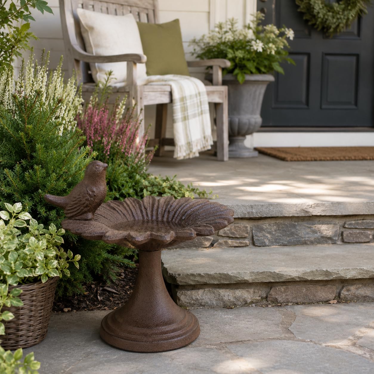 Comfy Hour Bird Meets Garden Bath Collection 6" Cast Iron Birdfeeder Birdbath Outdoor Garden, Brown