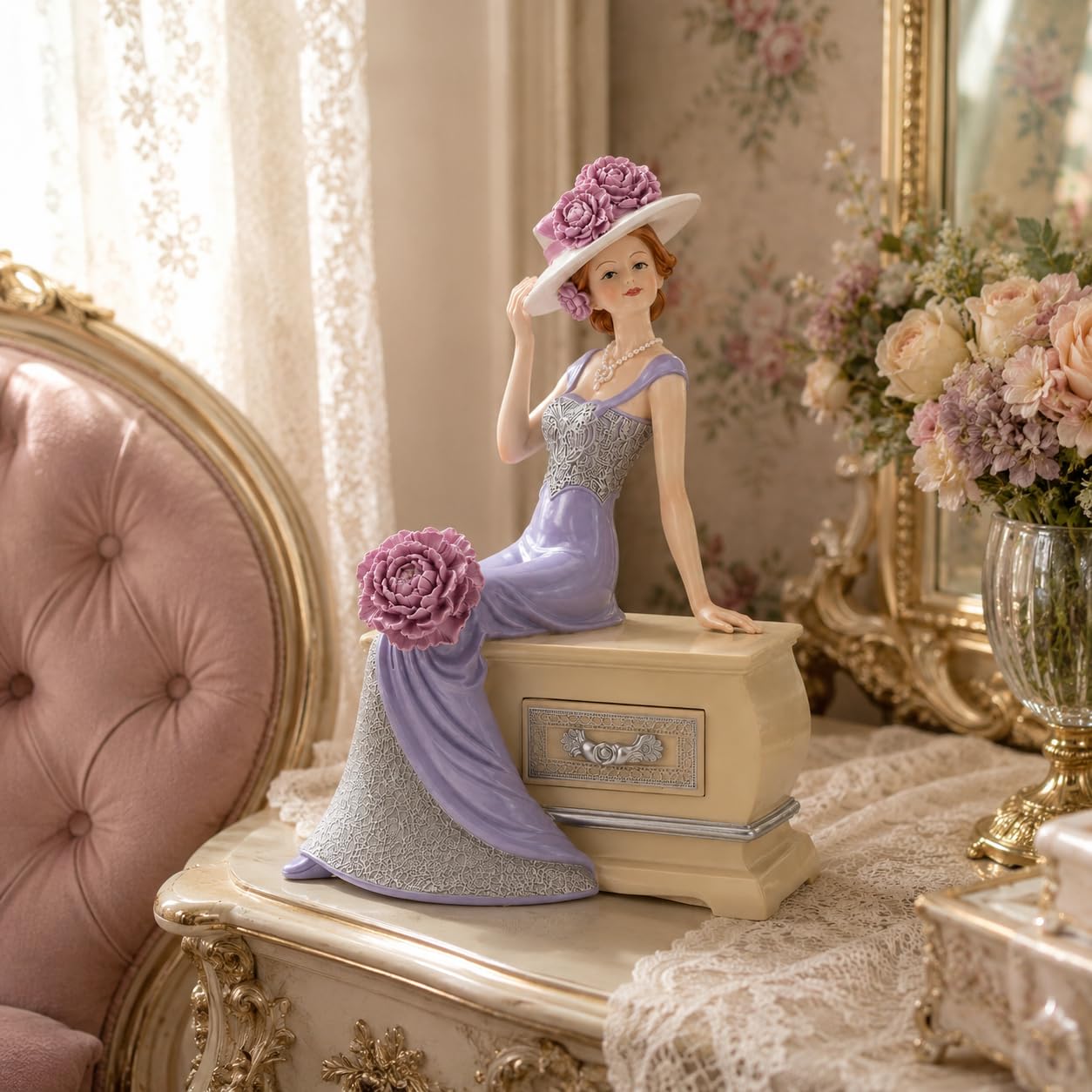 Comfy Hour 12.4 Inch Victorian Decor Lady Figurine, Lavender Gown