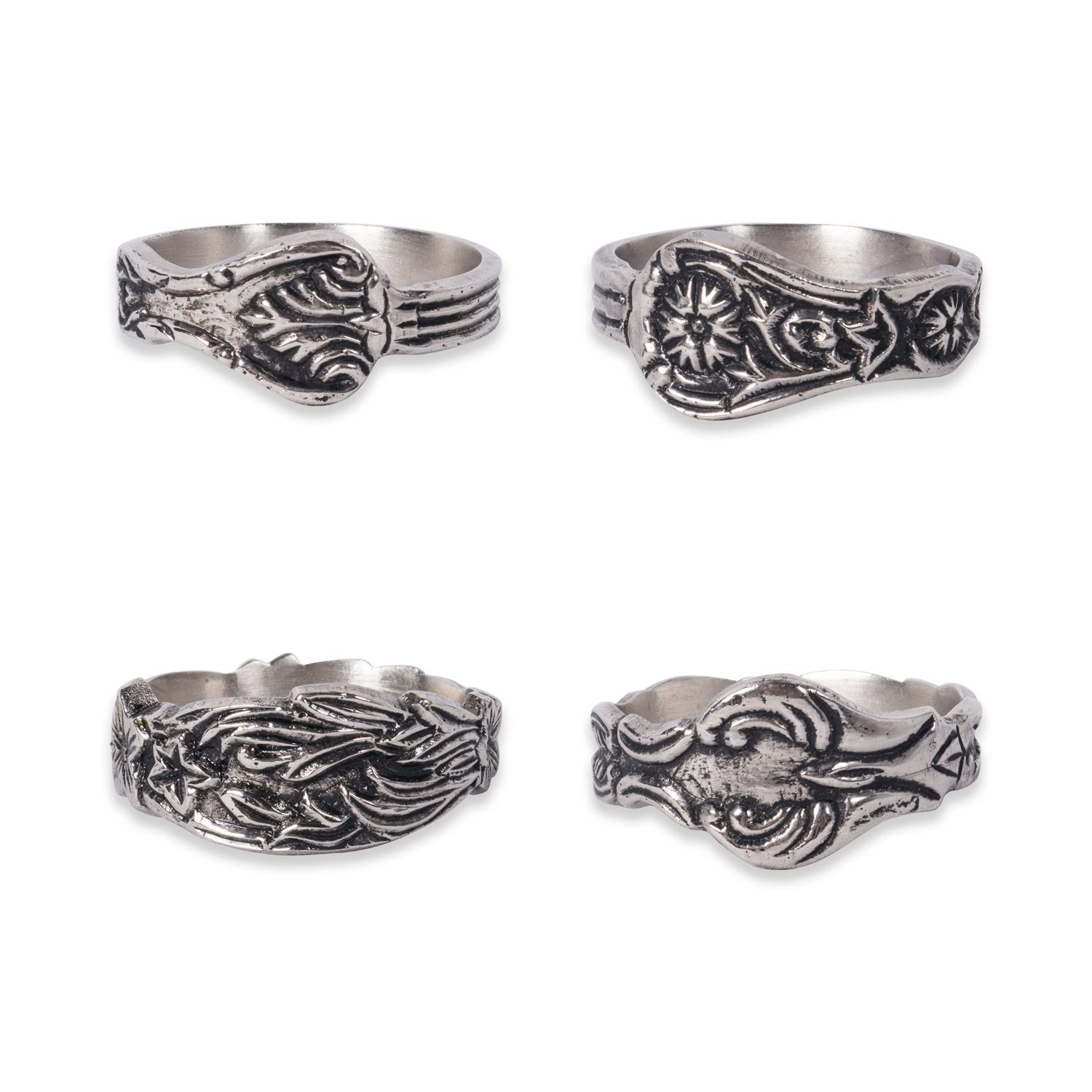 DII Design Decorative Assorted Silver Napkin Ring Set, One Size, Vintage Silver Spoon, 4 Piece