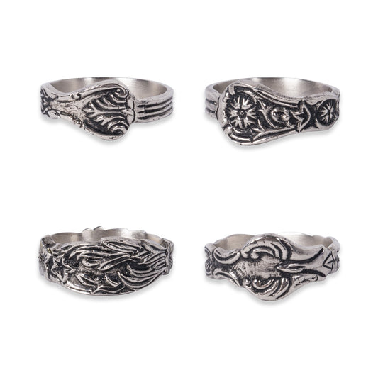 DII Design Decorative Assorted Silver Napkin Ring Set, One Size, Vintage Silver Spoon, 4 Piece