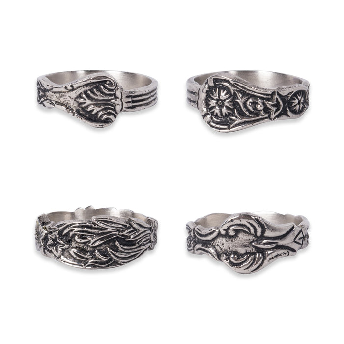 DII Design Decorative Assorted Silver Napkin Ring Set, One Size, Vintage Silver Spoon, 4 Piece