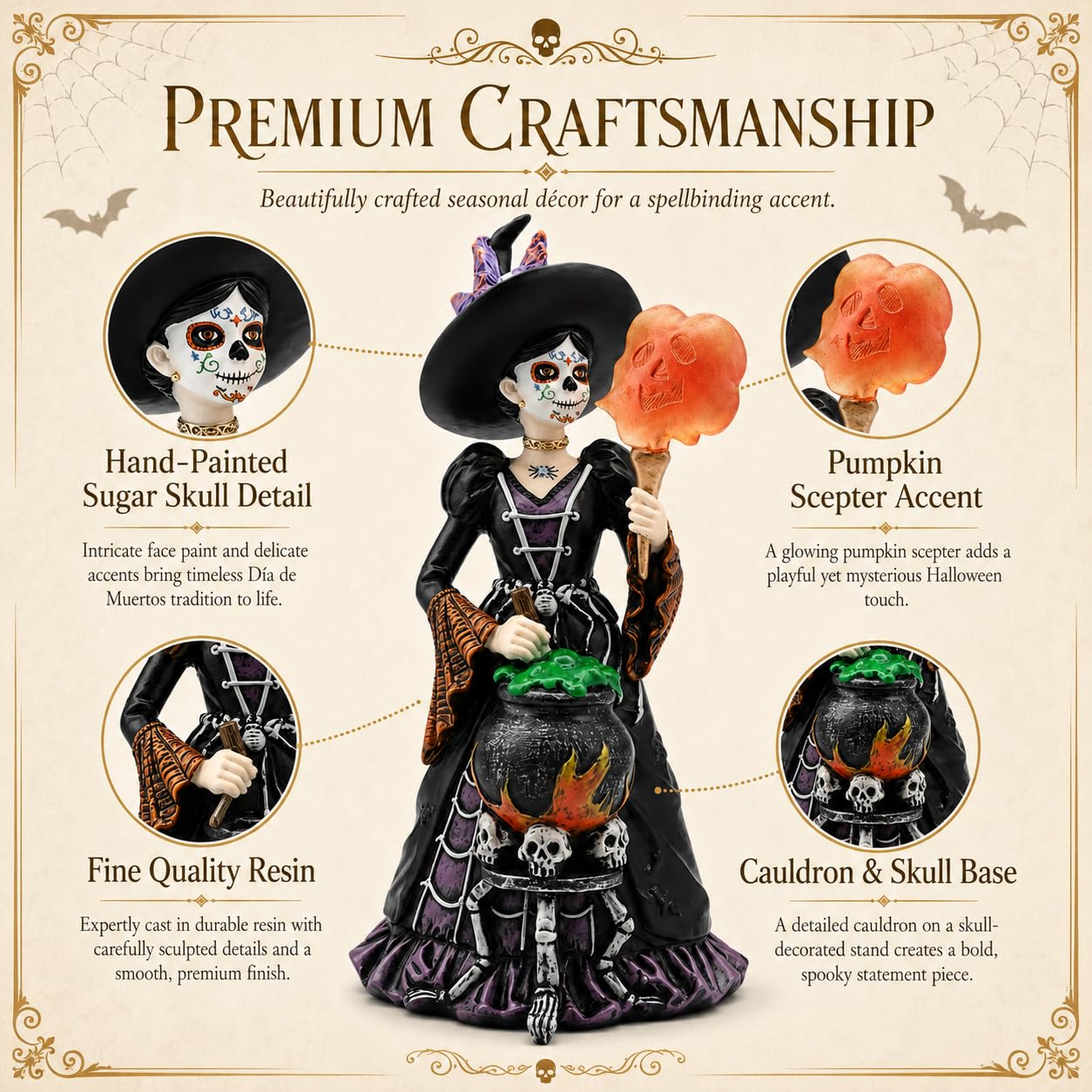 Comfy Hour 8.3 Inch Day of the Dead Witch Figurine, Catrina Decor