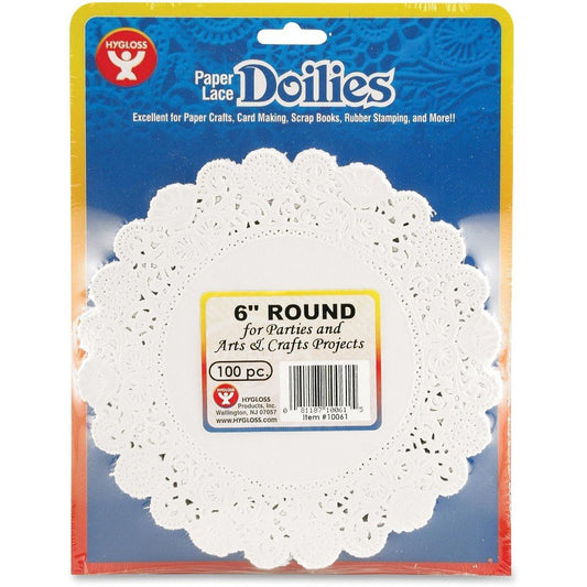 Hygloss Products Round Paper Lace Doilies, White, 6"", 100 Per Pack" (HYX10061)
