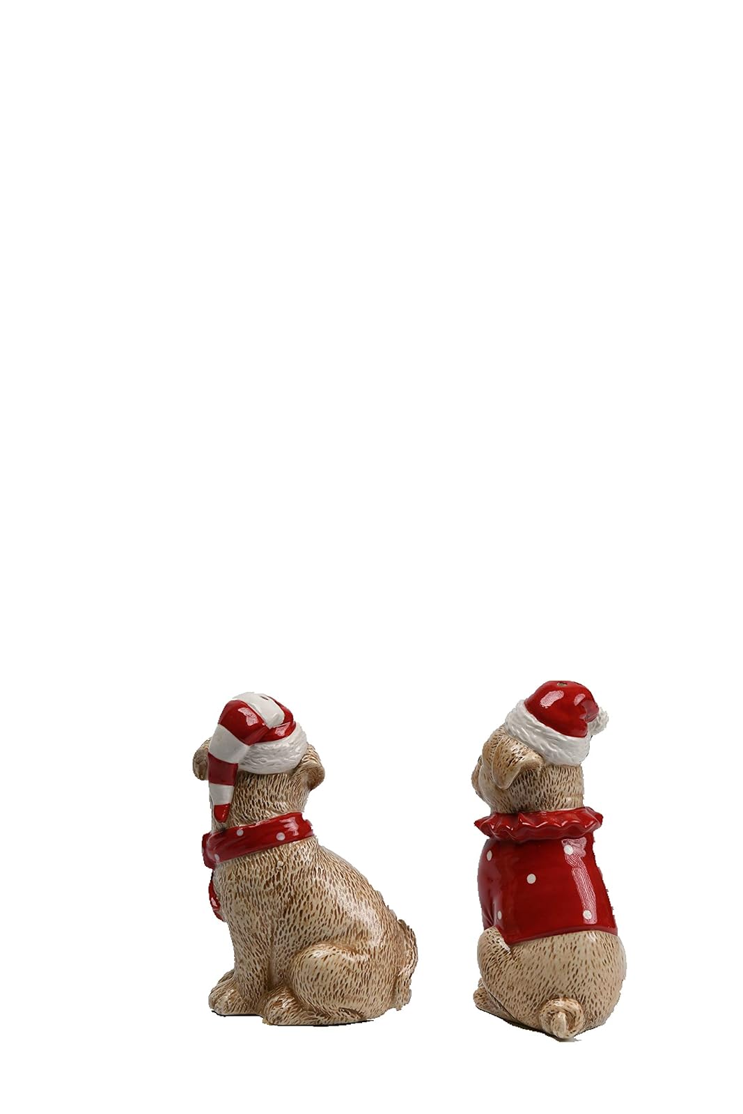 Comfy Hour Farmhouse Home Decor Collection Christmas Dog Friends Salt & Pepper Set, Brown & Red, Santa Hat, Holiday, Dolomite
