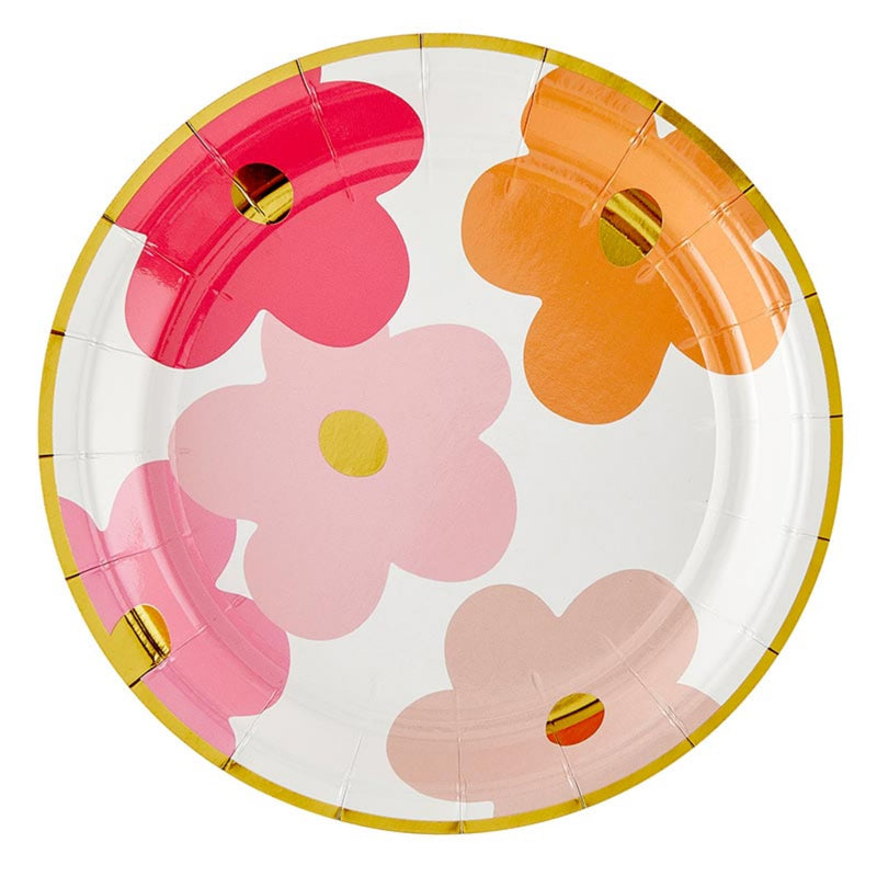 Santa Barbara Design Studio Disposable Dessert Plate Pack Round Paper Plates, 7" Diameter, Multi Flower, 8-Count