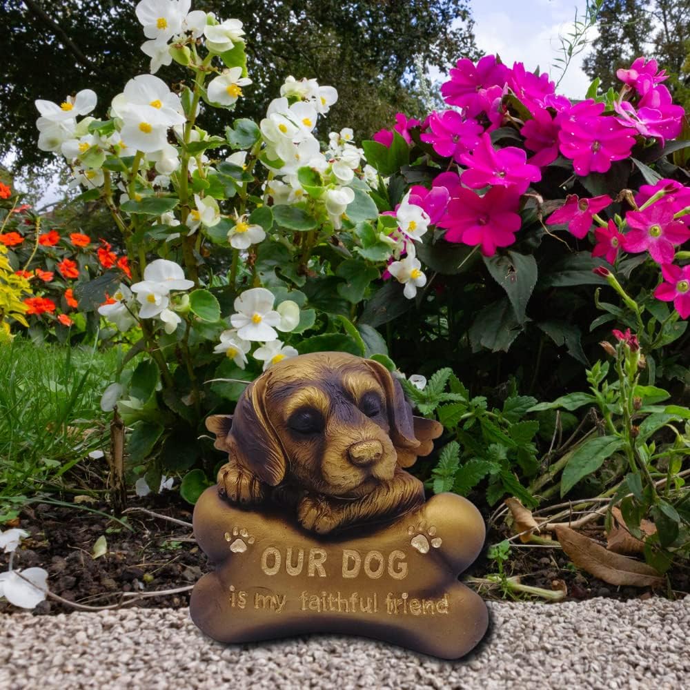 Comfy Hour Pet In Loving Memory Collection 5" Sleeping Dog Angel On Bone Figurine - in Memory of My Best Friend Bereavement, Bronze Copper, Polyresin