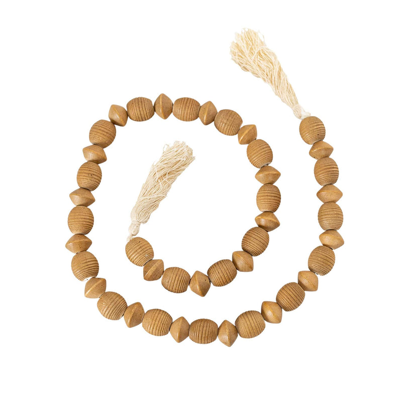 Foreside Home & Garden Ribbed Bead Garland Natural Wood & Cotton