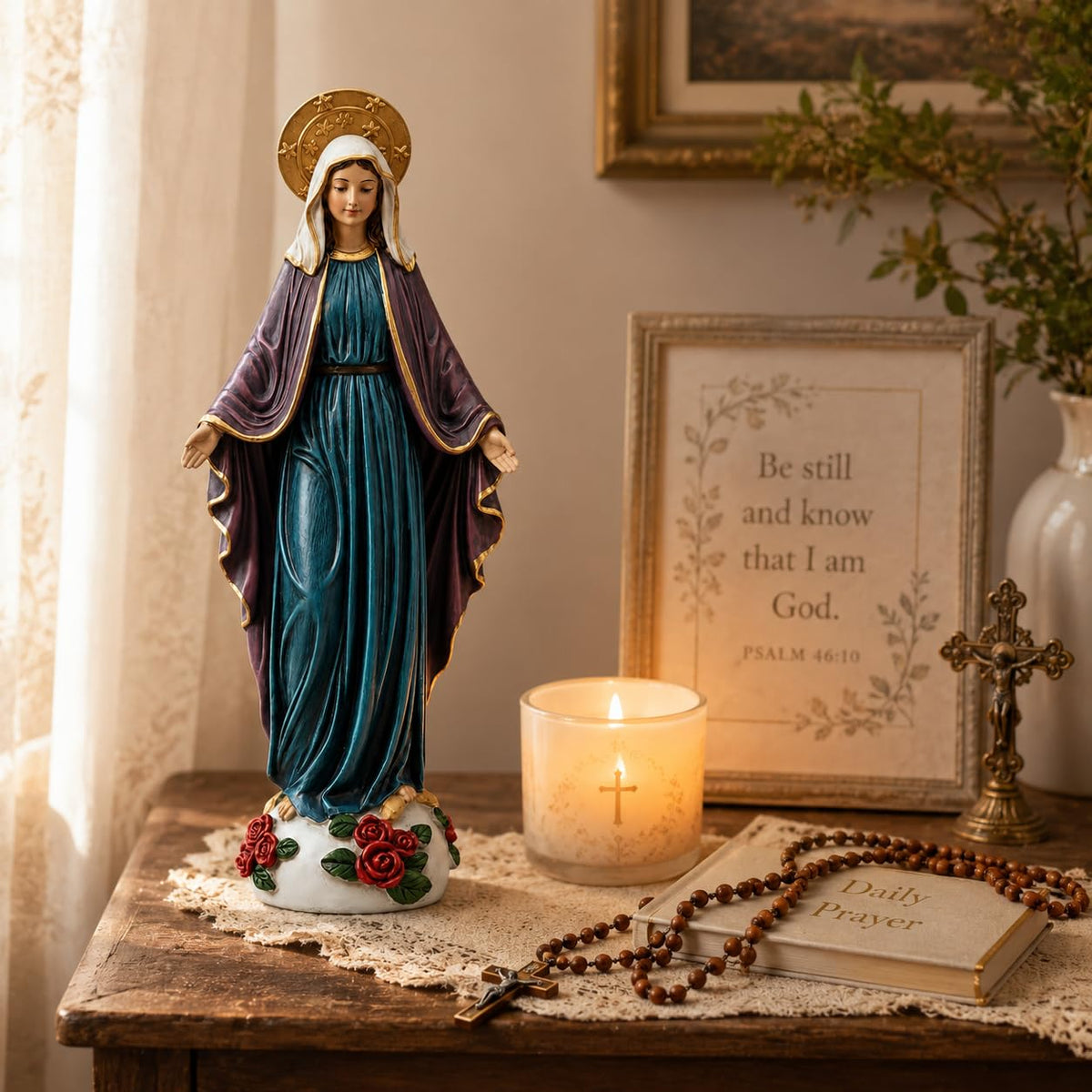 Comfy Hour 9 Inch Mary Statue, Virgin Mary Figurine with Roses