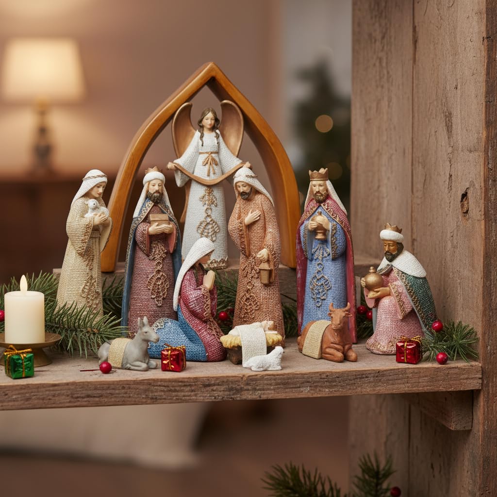 Comfy Hour The Story of Jesus Nativity Scene Collection Baby Jesus Holy Family with Angel Christmas Nativity Scene Figurine, Set of 11 Pieces, Perfect for Christmas, Polyresin