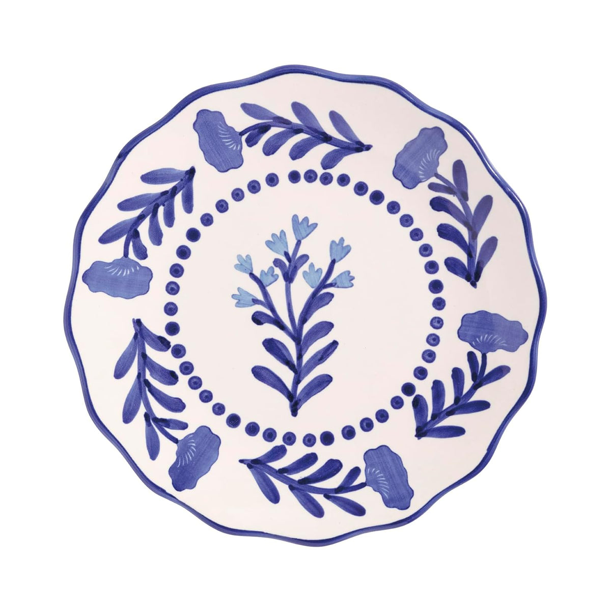 Mud Pie Dishware Plate, 8" dia, Blue Round Flower