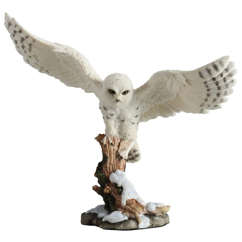 Veronese Design 7 1/8 Inch Snowy Owl Spreading Wings Perching On Branch Resin Animal Sculpture Hand Painted Figurine