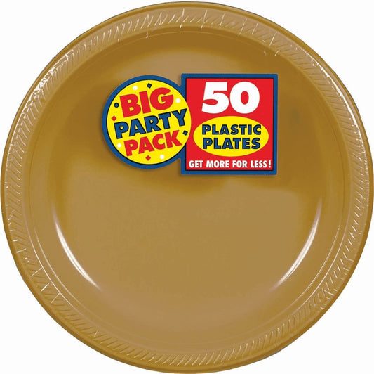 Big Party Pack Gold Plastic Plates | 10.25" | Pack of 50 | Party Supply