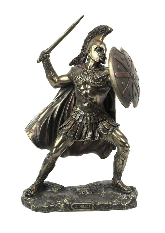 Veronese Design 9 5/8 Inch Greek Hero Achilles Battle Stance Cold Cast Resin Antique Bronze Finish Statue Home Decor