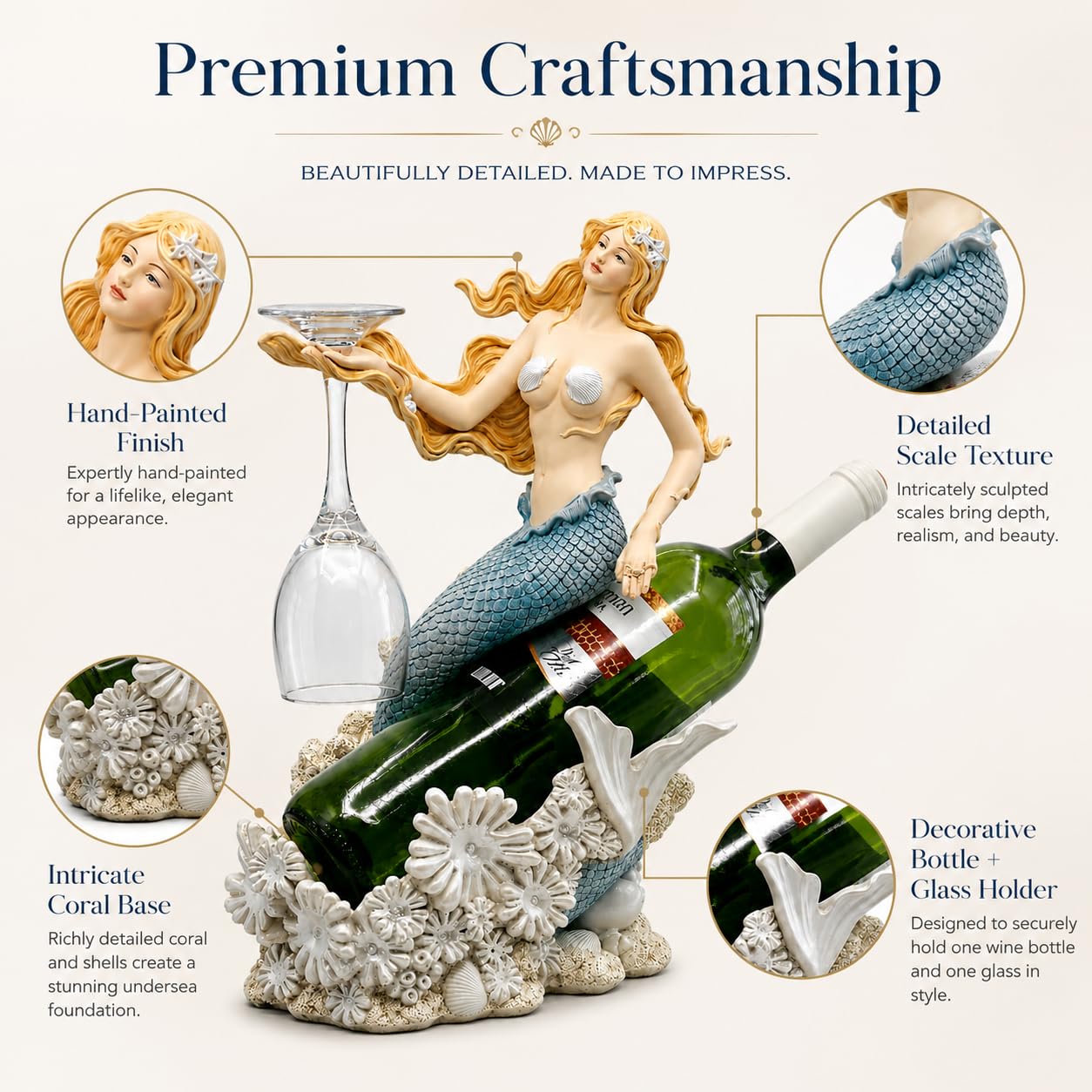 Comfy Hour 13 Inch Mermaid Wine Bottle Holder, Nautical Decor