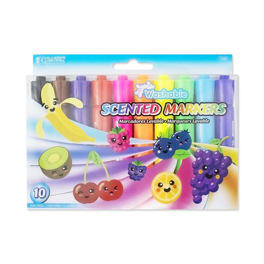 BAZIC 10 Color Washable Fruit Scented Markers, Chisel Tip Assorted Colors Watercolor, Gift for Kids School Art Coloring Drawing, 1-Pack