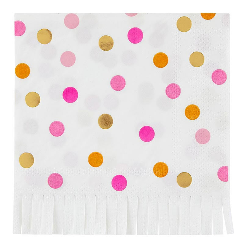 Santa Barbara Design Studio 20-Count Fringed Paper Beverage Napkin Pack Party Cocktail Napkins, 5" x 5", Confetti Dots