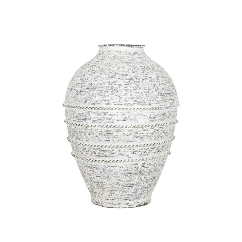 Foreside Home & Garden Braided Stripe Urn Vase White Metal