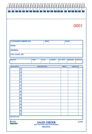 Rediform Sales Order Book, Wirebound, Numbered, 5.5 x 7.875 inches, 50 Duplicates (5L320S )