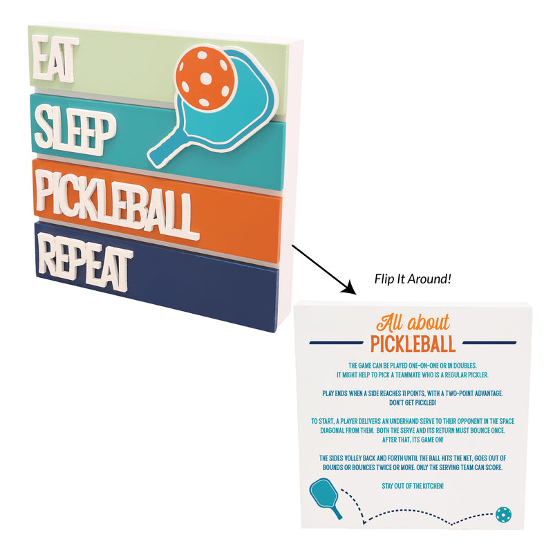 Pavilion – Eat Sleep Pickleball Repeat – 6.5” Square Self-Standing Plaque Sport Funny Novelty Gift