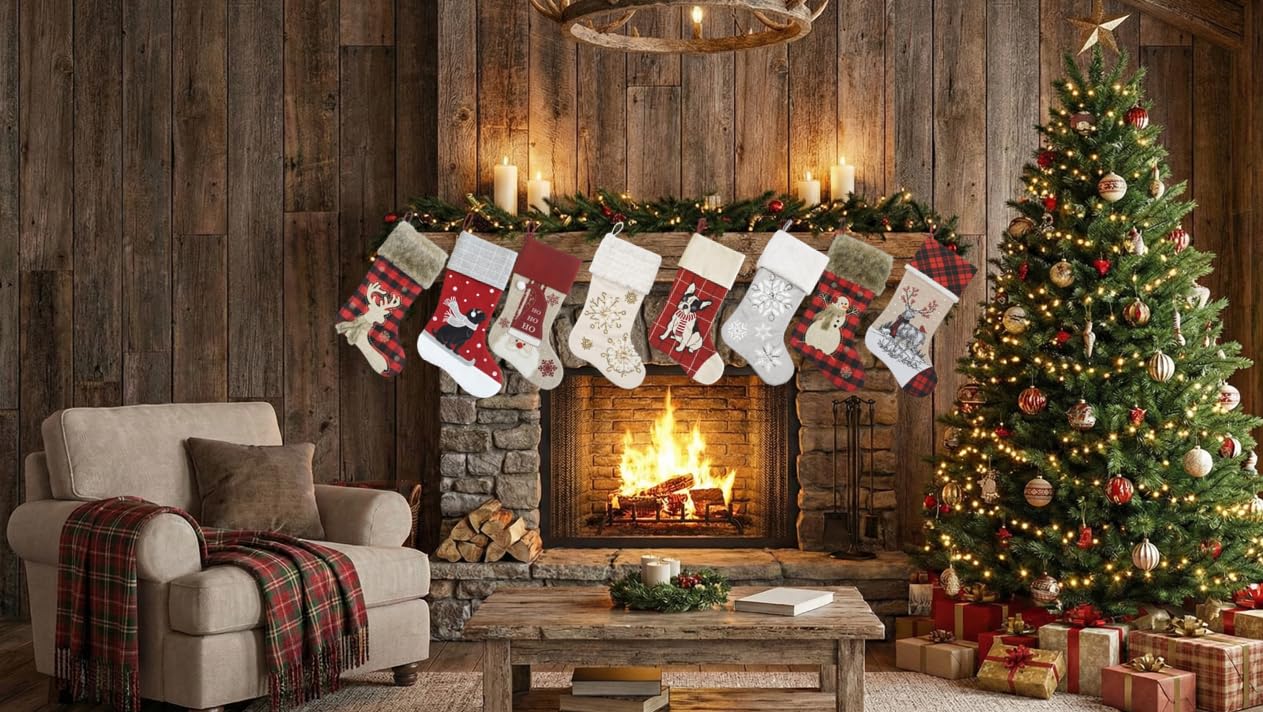 Comfy Hour Joyful Holiday Collection 20" Christmas Wreathed Reindeer Stocking, Polyester