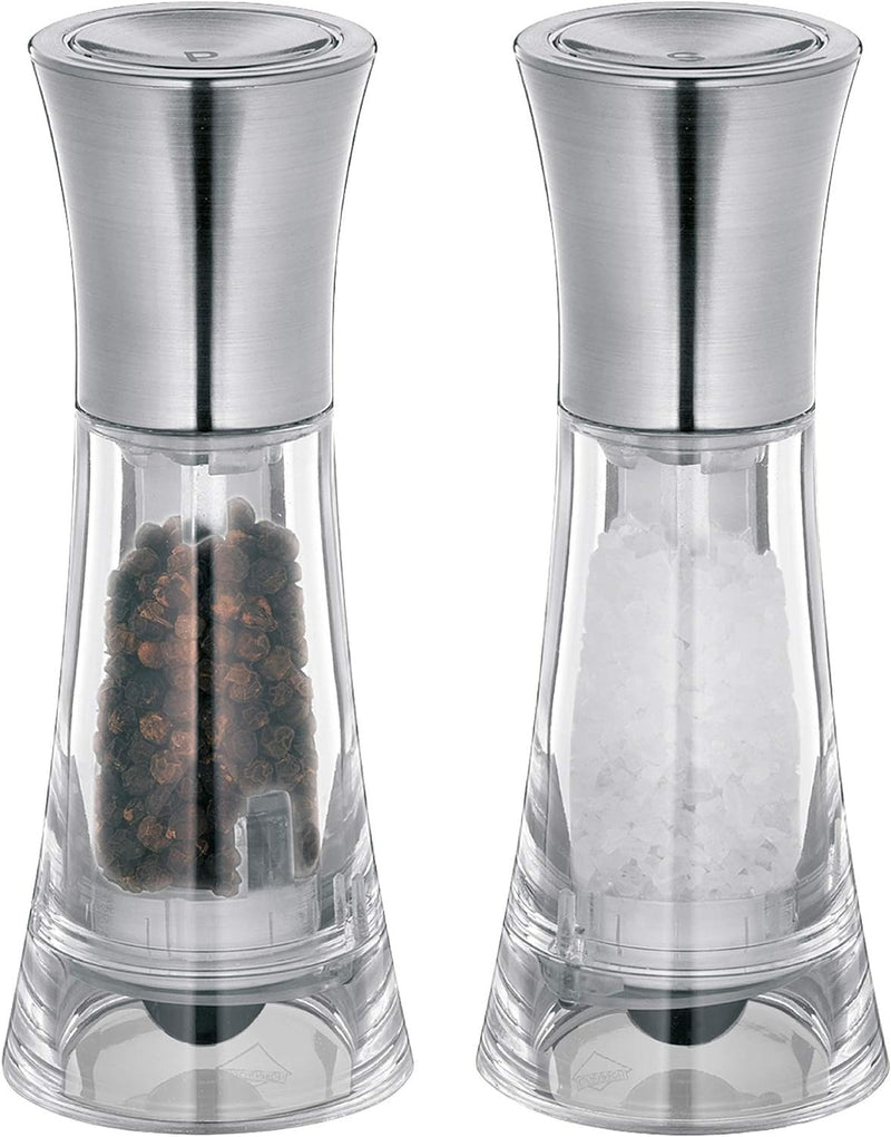 Küchenprofi New York Salt and Pepper Mill Set, 5-Inch, Clear Acrylic/Stainless Steel